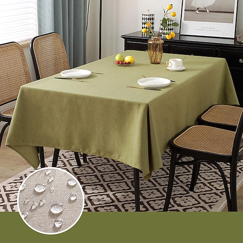 Rechteckige Tischdecke aus Leinen, Bauernhaus-Tischdecke, wasserdicht, schrumpffrei, weich und knitterfrei, dekorative Tischdecke aus Stoff für die Küche Image