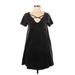 Angie Casual Dress - Mini V-Neck Short sleeves: Black Print Dresses - Women's Size Small