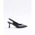 Black Weave Heeled Court Shoes - White - River Island Heels