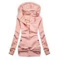 JDEFEG Tall Women Jacket Women s Casual Solid Color Sweatshirt Slim Blouse Top Thick Coat Hooded Jacket Petite Zip Up Polyester Pink Xl