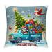 BCIIG Christmas Throw Pillow Cushion Cover Blue Vintage Car Dog Driving Santa Costume Bird Tree Gift Present Decorative Square Accent Pillow Case