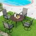 5 Pieces Patio Dining Set Square Black Metal Mesh Table with 4 Padded Textilene High Back Swivel Chairs Outdoor Furniture Set with Umbrella Hole for Garden Poolside Backyard Porch