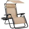 Folding Zero Gravity Outdoor Recliner Patio Lounge Chair w/Adjustable Canopy Shade Headrest Side Accessory Tray Textilene Mesh