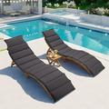 Spaco Outdoor Patio Wood Portable Extended Chaise Lounge Set Patio Chairs with Foldable Tea Table for Balcony Poolside Garden Brown Finish+Dark Gray Cushion