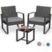 YFENGBO 3 Pieces Wicker Patio Set Outdoor Rocking Chair Sets with Cushion Porch Set with Glass Table Modern Rattan Conversation Sets for Porches and Balcony Grey Cushion