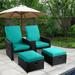 BAIJIAWEI 5PCS Outdoor Patio Furniture Set - Wicker Loveseat Sofa with Adjustable Backrest Coffee Table Ottoman - Rattan Lounge Chair for Garden Beach Poolside Balcony Backyard Dec