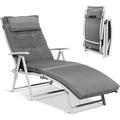 HElectQRIN Chaise Lounge Chair for Outside Pool Folding Reclining Beach Chair W/Removable Cushion&Headrest Pillow Outdoor Lounge Chaise w/ 7 Backrest Positions Portable Patio Lounger (1 Grey)