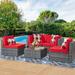 Shintenchi 5 Pieces Outdoor Patio Sectional Sofa Couch Silver Gray PE Wicker Furniture Conversation Sets with Washable Cushions & Glass Coffee Table for Garden Poolside Backyard (R