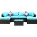 Diophros 7 Pieces Outdoor Sectional Sofa All Weather PE Wicker Patio Sofa Couch Conversation Set with Glass Table for Garden Backyard