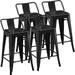 SPBOOMlife 26 inch Metal Stools Set of 4 Counter Height Barstools with Low Back Indoor Outdoor Kitchen Stools Modern Industrial Chairs Matte Black