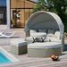 OverPatio Patio Round Furniture Outdoor Sectional Sofa Set Rattan Daybed with Retractable Canopy Weave Sunbed with Separate Seating & Removable Cushion(Gray)