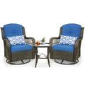 3 Pieces Patio Furniture Set Outdoor 360Â° Swivel Rocker Patio Chairs with Table PE Wicker Rattan Outdoor Patio Furniture Blue