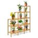 Jaxnfuro Bamboo Shelf Bathroom Multifunctional 5-Tier Bamboo Plant Stand Storage Organizer Rack Plant Display Stand with Several Storage Cabinet