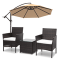 MoNiBloom 3PCS Patio Rattan Furniture Set with 8.5ft Offset Hanging Market Umbrella Outdoor Conversation Set with Cushion and Tempered Glass Tabletop Khaki