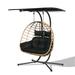 FKSLIFE Outdoor Indoor Double Hanging Egg Chair Swing With Stand Canopy Cushion for Patio Garden Bedroom Living Room Max 620lbs