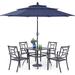 durable VILLA 7 Piece Outdoor Dining Set with Umbrella for 6 60\u201D Rectangular Metal Dining Table & 6 Stackable Metal Chairs & 13ft Large Beige Umbrella for Outdoor Deck Yar