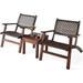 YFENGBO 3 PCS Patio Conversation Set Solid Eucalyptus Wood Frame Outdoor Wicker Set Bistro Set with Coffee Table Rattan Set for Backyard Porch Garden Poolside Balcony (Brown)