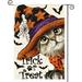 RooRuns Trick or Treat Halloween Garden Flag 12x18 Inch Double Sided Outside Witch Hat Cat Holiday Yard Outdoor Decorative Flag