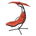 Hanging Chaise Lounger Modern Outdoor Swing Sofa Chair with Built-in Pillow and Stand Curved Hammock Chaise Lounge Chair Swing for Patio Porch Poolside Garden Orange