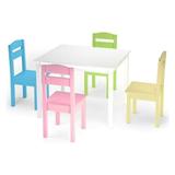 Bomrokson Moccha 5-Piece Kids Wooden Table Chair Set Colorful Table & 4 Chair Set with Backrest Dinging Table for Kids Activity Build & Play Table Chair Set Playroom Furniture Picnic Table