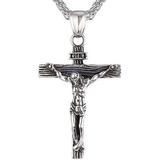 Men Crucifix Cross Pendant with Chain Baptism Christian Jewelry Stainless Steel/18K Gold Antique Jesus Necklace Gift Packed Length 22