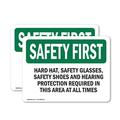 (2 Pack) Hard Hat Safety Glasses Safety Shoes And OSHA Safety First Sign