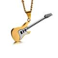 Men s Guitar Music Stainless Steel Necklace Pendant with Chain (Gold)