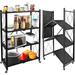 4 Tier Foldable Folding Shelves Storage Shelving with Wheels Metal Shelf Standing Shelves Units for Home Kitchen Living Room Black