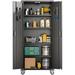 Upgraded 72 H Garage Storage Cabinet with Wheels Lockable Garage Cabinets with Round Hole Door Pegboard Metal Storage Cabinet with 2 Doors and 4 Adjustable Shelves Assembly Required Black