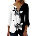 Kcodviy Women Summer Printing Trendy Sexy Button Cardigan 7 Sleeve Shirt V Neck Casual Fitted Tunic Clothes Tops Top Space Apparel Fashion Shirt Women Long Sleeve Cheer Shirt Compression Shirts forWom