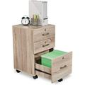 Mobile 3 Drawer File Cabinets for Under Desk Wooden Filing Cabinets for Home Office Printer Stand & File Cabinet with Lock 26-in H(Caster Included) Oak