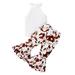 Elainilye Fashion Toddler Baby Girl s 2 Piece Cute Sweet Print Halter Vest Flared Pants Suit Suitable For 9 Months - 4 Years Old White