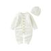 Canis Infant Romper and Cap Combo Solid Color Single-breasted Knitted Outfit