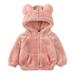 Virmaxy Toddler Baby Girls Boys Fleece Hoodies Unisex Kids Faux Lamb Wool Hoodies Bear Ear Hooded Shaggy Cardigan with Pocket Solid Long Sleeve Full Zip Up Plush Outwear Pink 6T