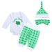 Infant s ST. Patricks Day Outfits Charm Costumes Long Sleeve Romper Clover Printed Pants Headband and Hat Bodysuit Outfit Set 80cm (White)