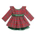 Cathalem Toddler Dress Dress Overalls for Toddler Girls Toddler Girls Christmas Long Sleeve Lace Plaid Prints Princess Girl (Red 18-24 Months)