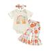 Canis Stylish Baby Girl Spring Outfits Rainbow Romper + Floral Pants + Headband Set