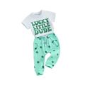 FEORJGP Toddler Boys Girls Irish Holiday Clothes Infant Baby Short Sleeve T-Shirt Letter Print Shirt Crew Neck Tops with Shamrock Pattern Long Pants Drawstring Sweatpants Set