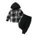 FEORJGP Kids Boy 2 Piece Outfits Infant Baby Plaid Print Hooded Sweatshirt Long Sleeve Hoodie Button Cardigan Loose Tops Coat and Elastic Pants for Toddler Fall Clothes Set