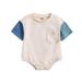 Elainilye Fashion Newborn Baby Bodysuit Boys Girls Cute Short Sleeve Splicing Print Pocket Casual Romper Sizes Newborn-24M