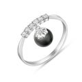 Black Pearl & Diamond Droplet Ring in Sterling Silver