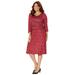 Plus Size Women's V-Neck Satin Contrast Dress by Catherines in Classic Red Damask (Size 4X)