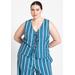 Plus Size Women's Linen-Blend Dainty Tie Vest Top by ELOQUII in Blue Chambray Stripe (Size 16)