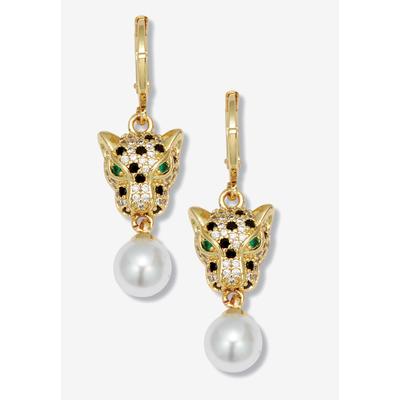 Women's Round Simulated Pearl And Crystal Goldtone Drop Earrings, 22X12Mm by PalmBeach Jewelry in Gold Pearl