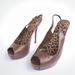 Gucci Shoes | Gucci Sandals Italian Leather Slingback Pumps Peep Toe Heels Womens Eu 37 Us 6.5 | Color: Brown | Size: 6.5