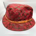 Coach Accessories | Authentic Coach Leatherware Red Bucket Hat Womens Monogram Hat Size M/L | Color: Brown/Red | Size: M/L