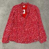 J. Crew Tops | J Crew Top Womens Medium Petite Red Pink Hearts Ruffle Keyhole Pullover Bv615 | Color: Pink | Size: Mp