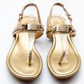 Coach Shoes | Coach Metallic Caterine Logo Hardware Flat Sandals Slingback Thong Gold Size 7 | Color: Gold | Size: 7