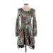 Saturday Sunday Casual Dress - Mini Scoop Neck Long sleeves: Gray Floral Dresses - Women's Size Small