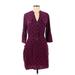 Yoana Baraschi Casual Dress - Shirtdress V Neck 3/4 sleeves: Burgundy Print Dresses - Women's Size 6